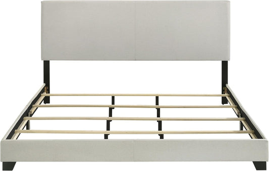 Cream Upholstered California King Platform Bed Frame