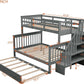 Twin Over Full Bunk Bed With Trundle Storage Shelves Grey