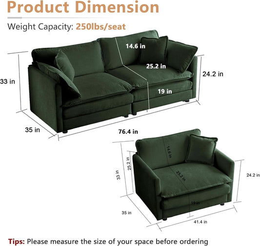 Two Piece Loveseat And Armchair Set In Evergreen Chenille