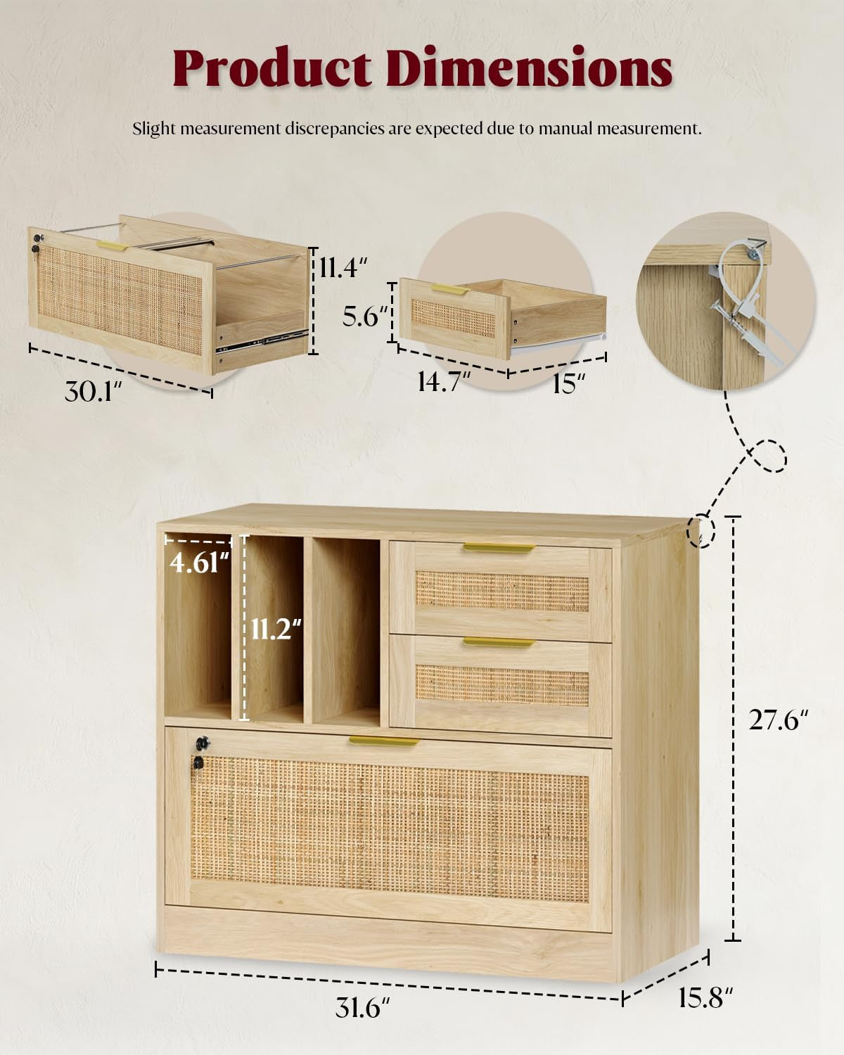 Three Drawer Locking File Cabinet Woodgrain Finish