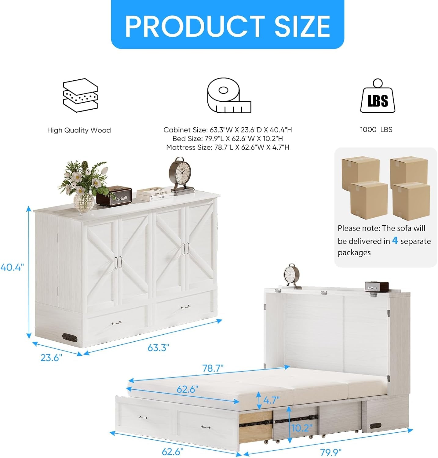 Queen Murphy Bed Cabinet With Integrated USBCharge-1