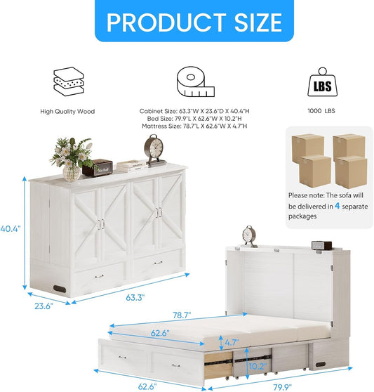 Queen Murphy Bed Cabinet With Integrated USBCharge-1