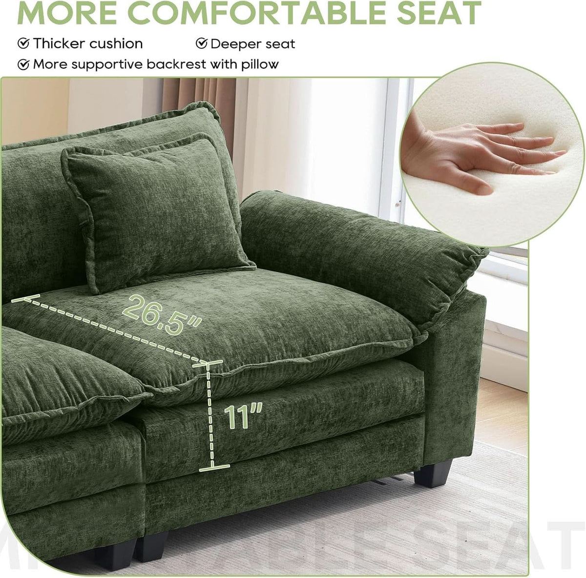 120Inch Green Modular Sectional Sofa Featuring Ottoman