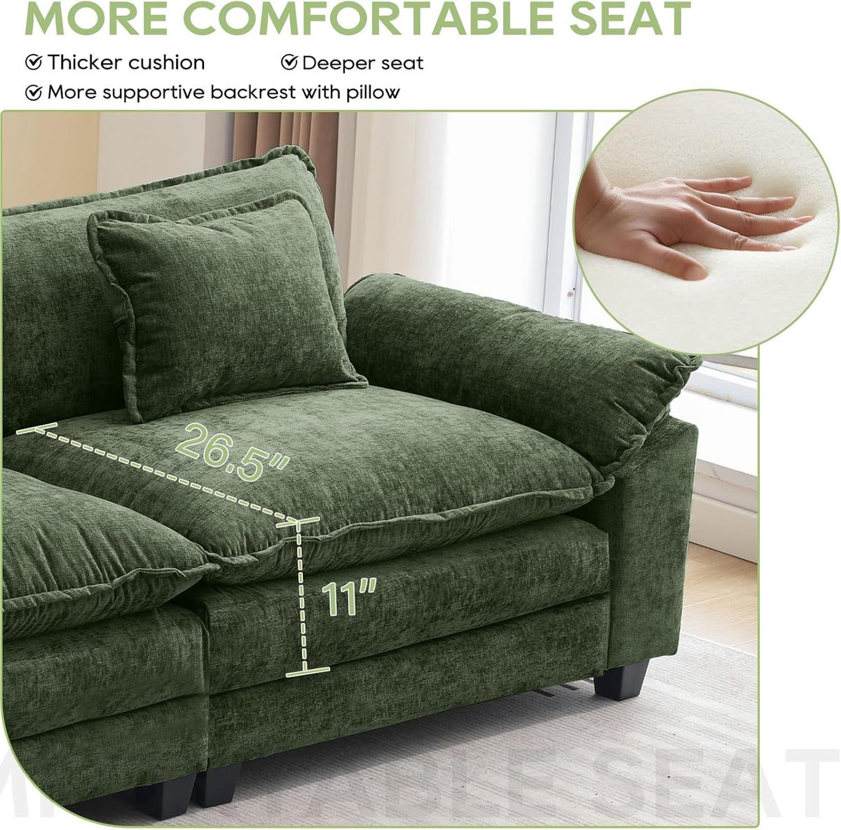 120 Inches Emerald Chenille Modular Sectional Sofa