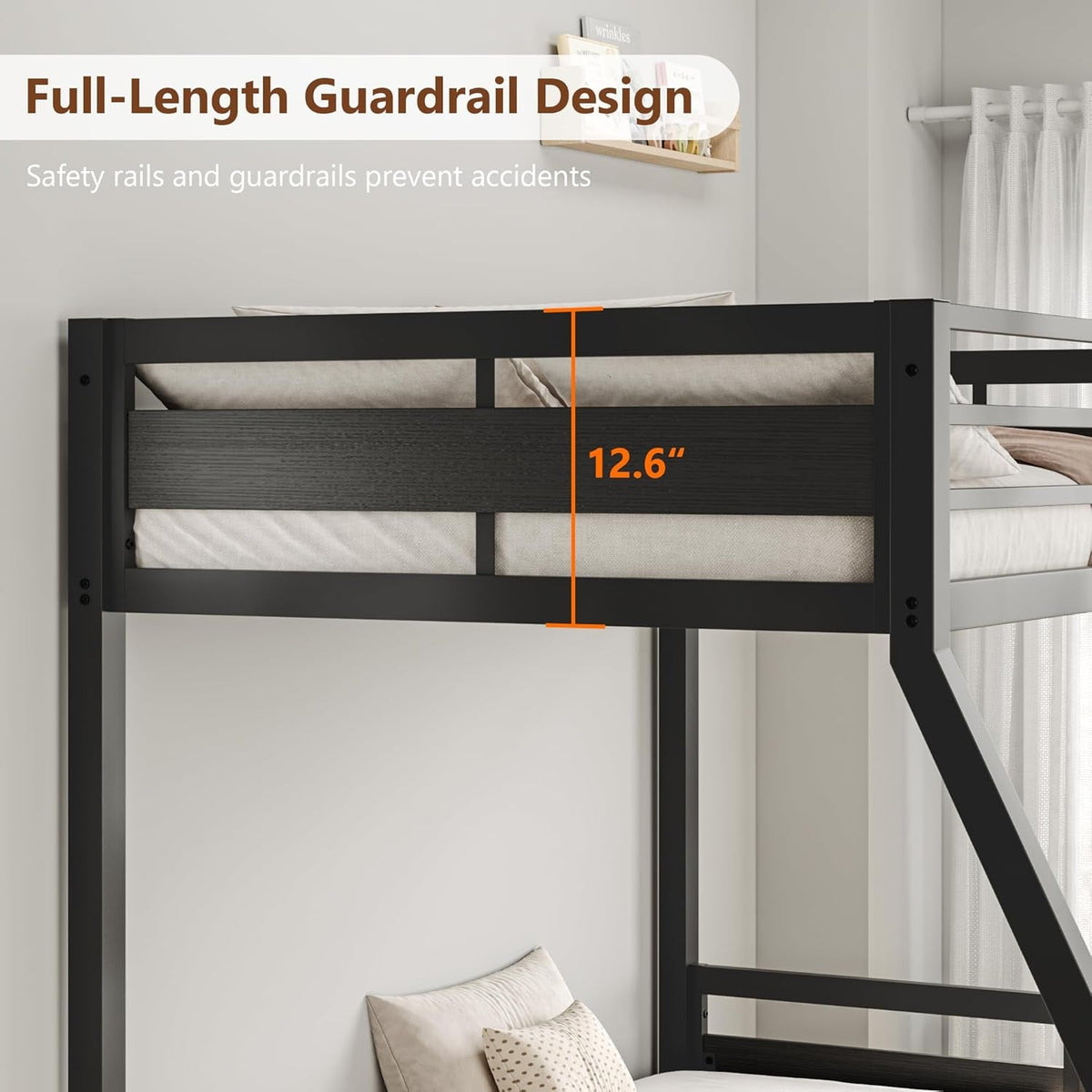 Reinforced Structural Industrial Steel Black Bunk Bed