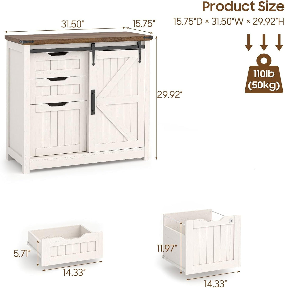 White Farmhouse Lateral File Cabinet Adjustable Shelves