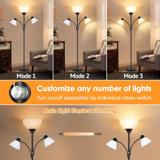 72-Inch Dimmable Black Torchiere Floor Lamp for Living Room-1
