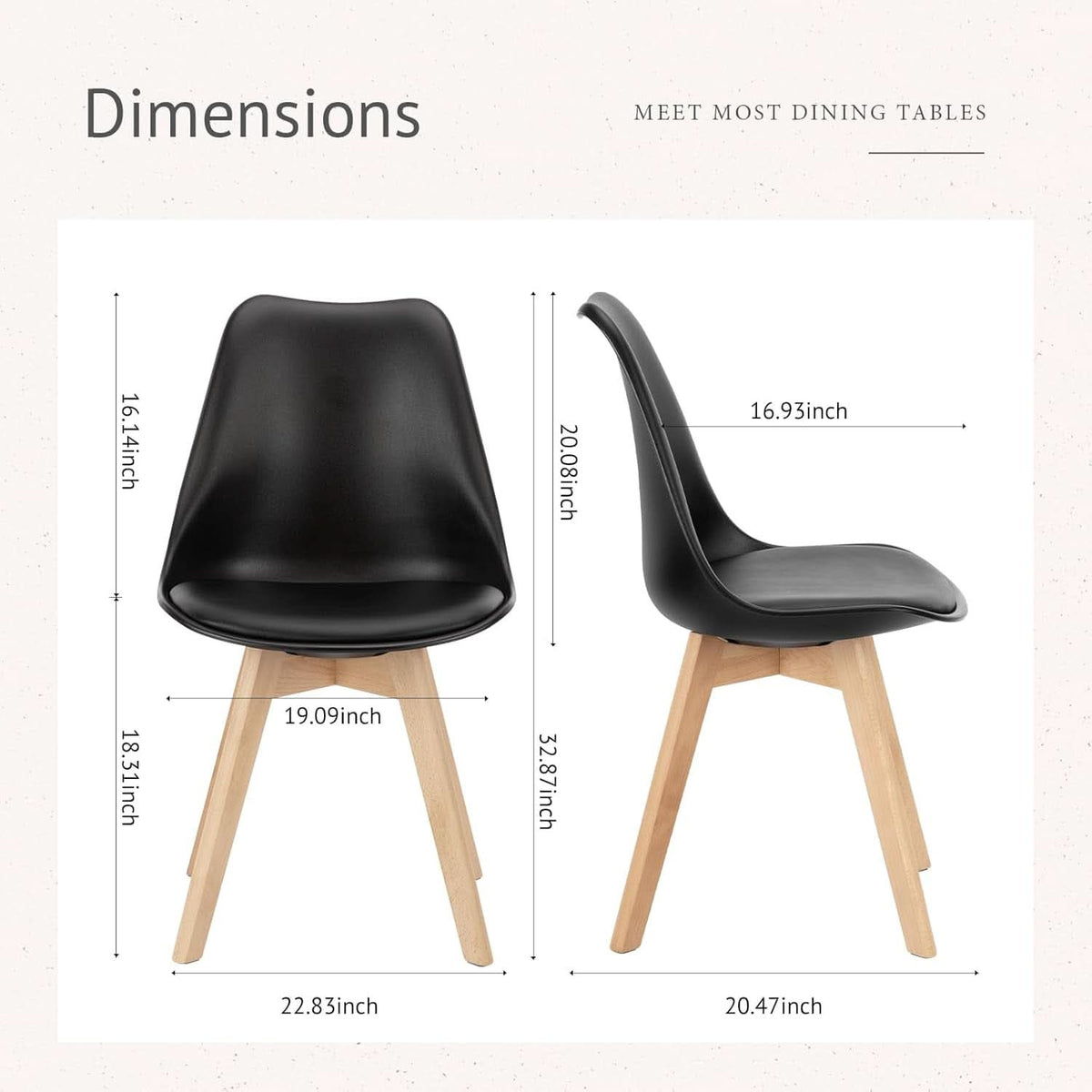 Black PU Leather Mid Century Dining Chairs Solid Wood Legs