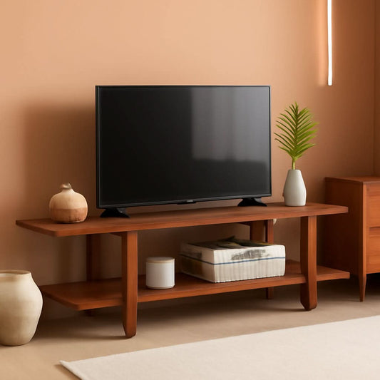 Bamboo TV Stand 65 Inch Walnut Stain Durable Console