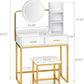 White Gold Vanity Console Table With Illuminated Mirror