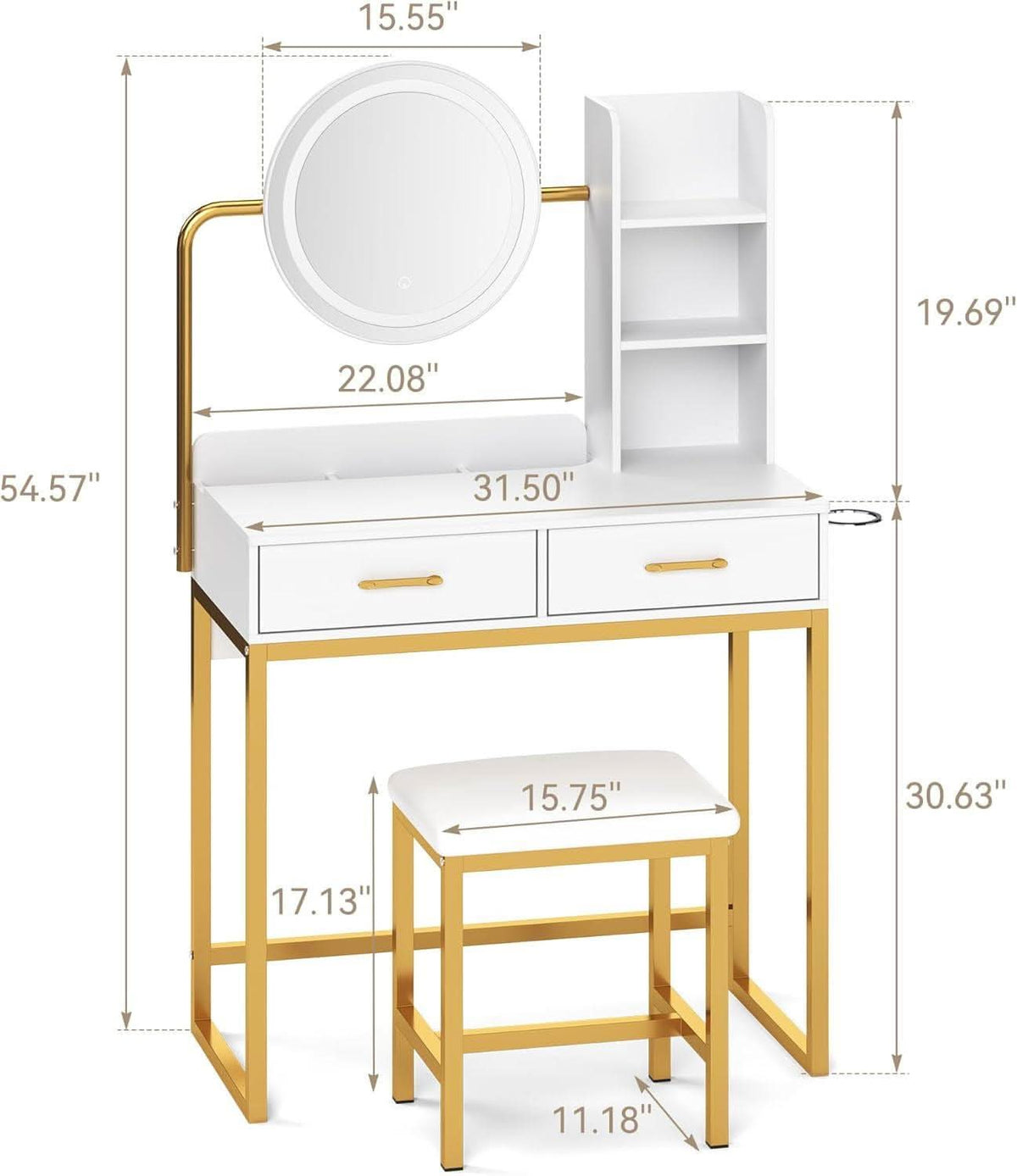 White Gold Vanity Console Table With Illuminated Mirror