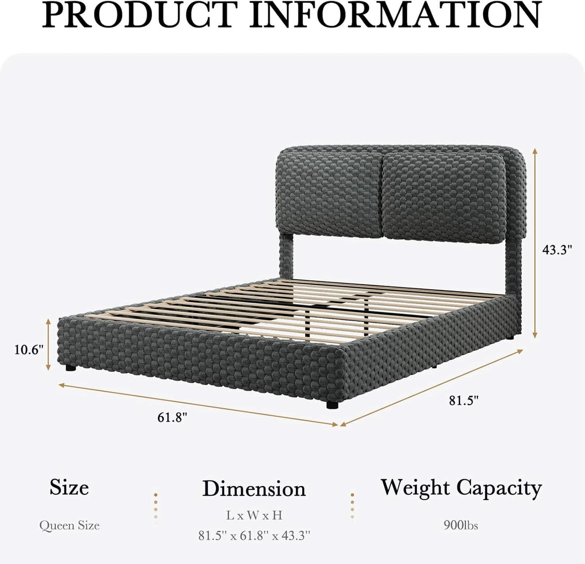 Queen Size Grey Corduroy Upholstered Bed Framework