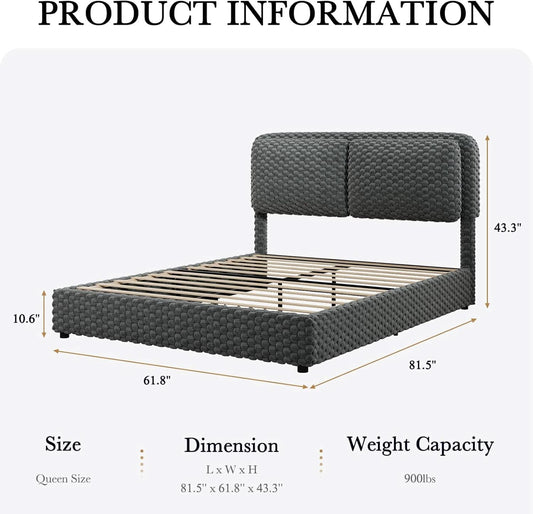 Queen Size Grey Corduroy Upholstered Bed Framework