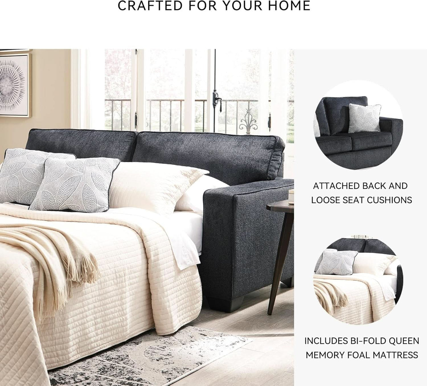 Queen Sleeper Sofa Dark Gray Upholstered ChenilleWeave-4