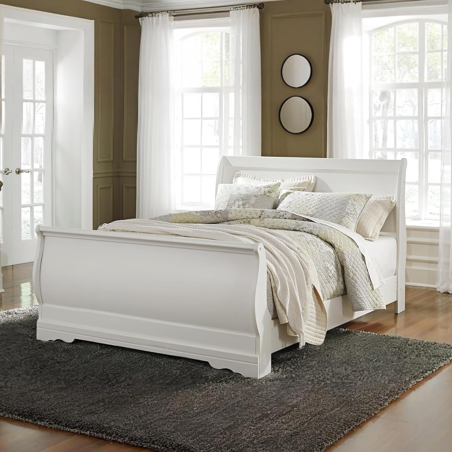Queen White Louis Philippe Sleigh Bed Frame With Slats