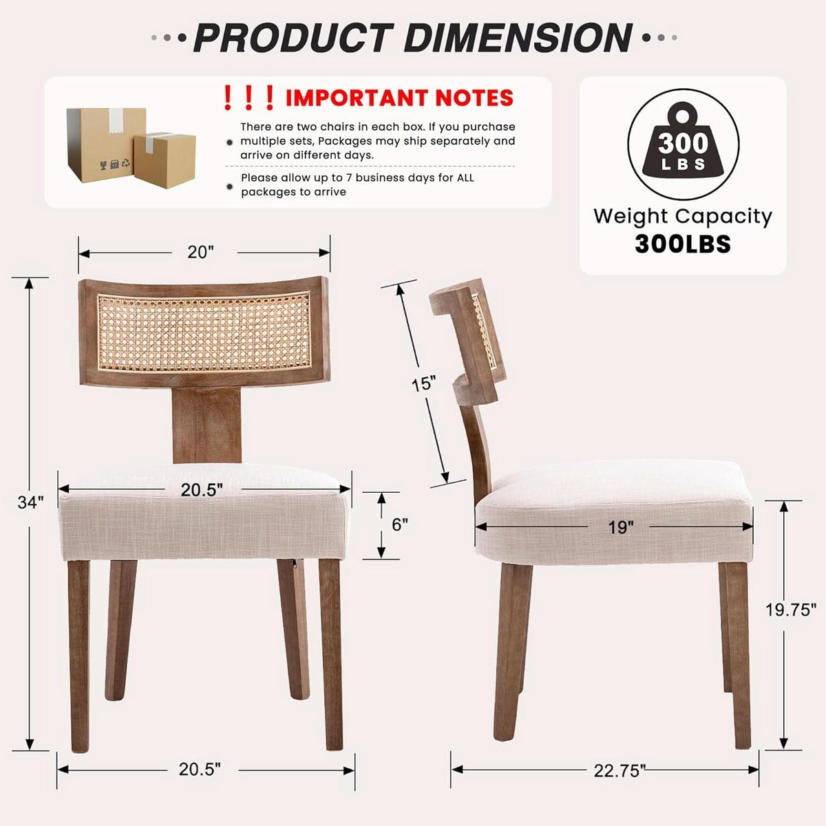 Beige Mid Century Rattan Dining Chairs Upholstered
