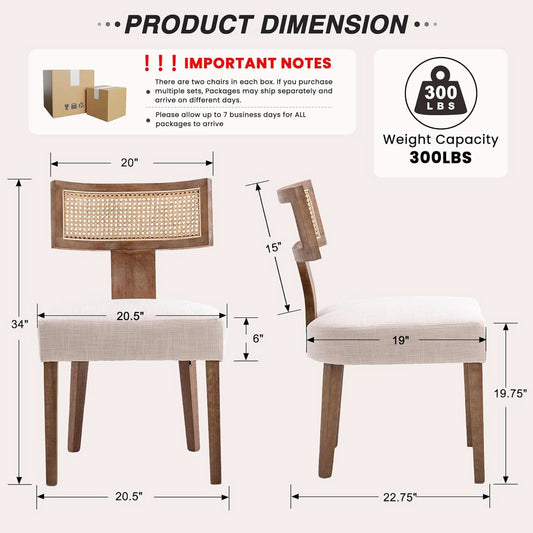 Beige Mid Century Rattan Dining Chairs Upholstered