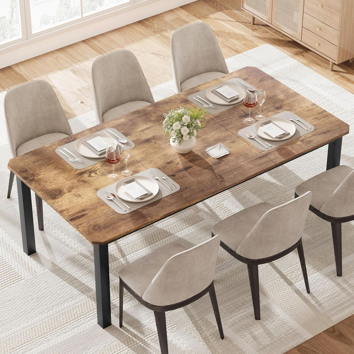 Industrial Wood Dining Table 78.7 Inches Long Brown Finish