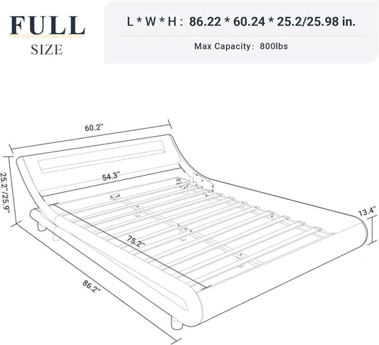 LED Platform Bed Frame Black Faux Leather Full Size Bed