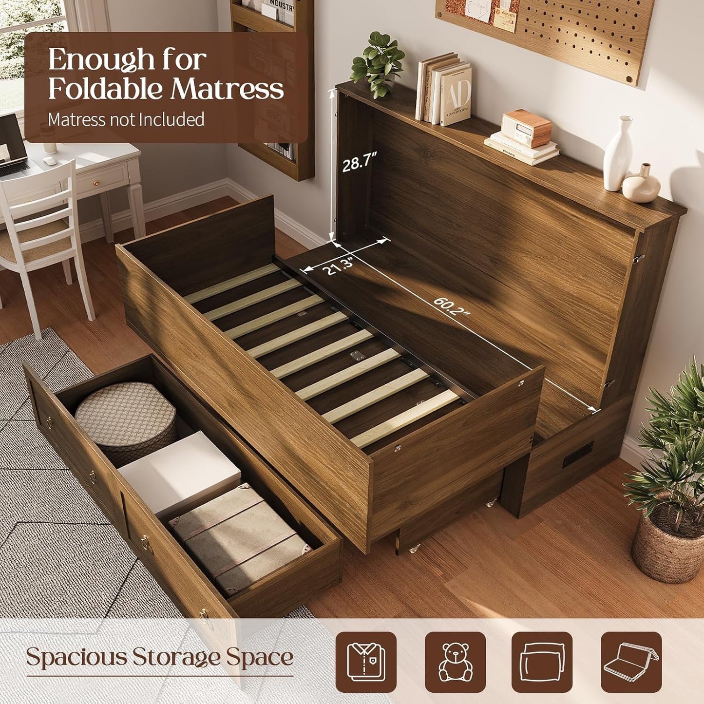 Queen Murphy Platform Bed With Integrated Charging