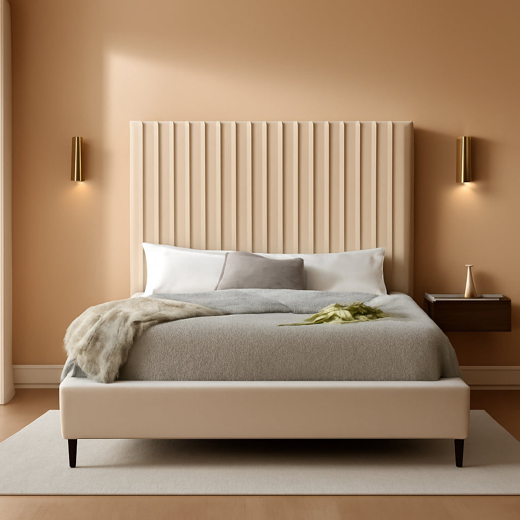 Queen Velvet Upholstered Bed Cream Acrylic Legs Tufting