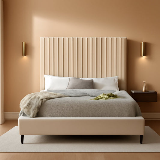 Queen Velvet Upholstered Bed Cream Acrylic Legs Tufting