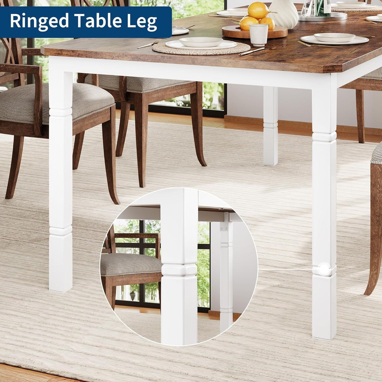 Dining Table Seventy Nine Inch White Brown Farmhouse