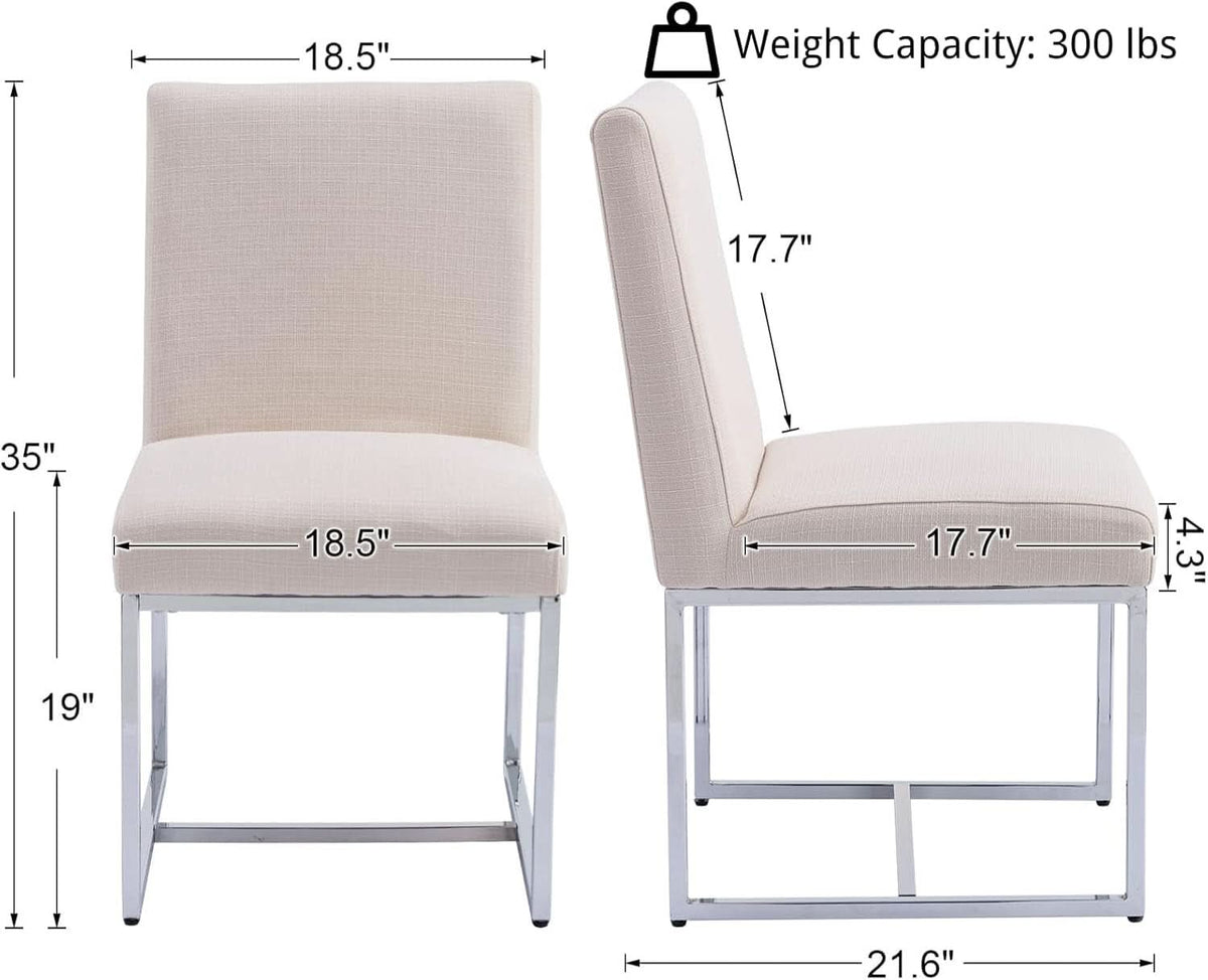 Cream Upholstered Modern Dining Chairs Mid Century SetOf2