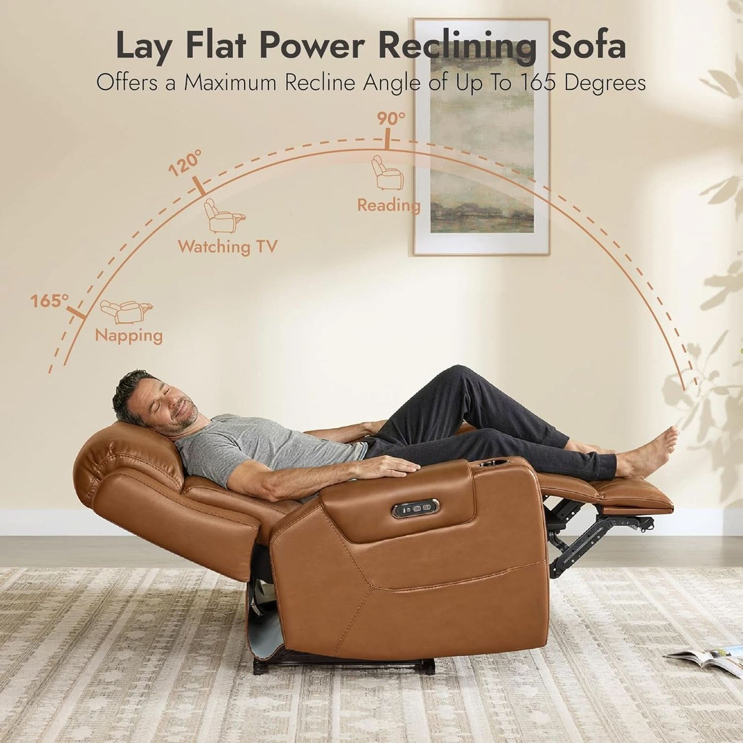 Saddle Brown Leather Power Headrest Loveseat Recliner