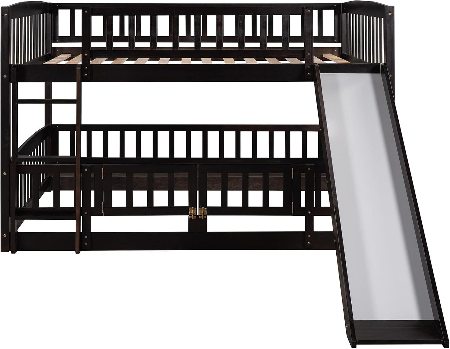 Espresso Solid Pine Full Over Full Bunk Bed With Slide