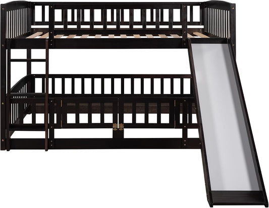 Espresso Solid Pine Full Over Full Bunk Bed With Slide