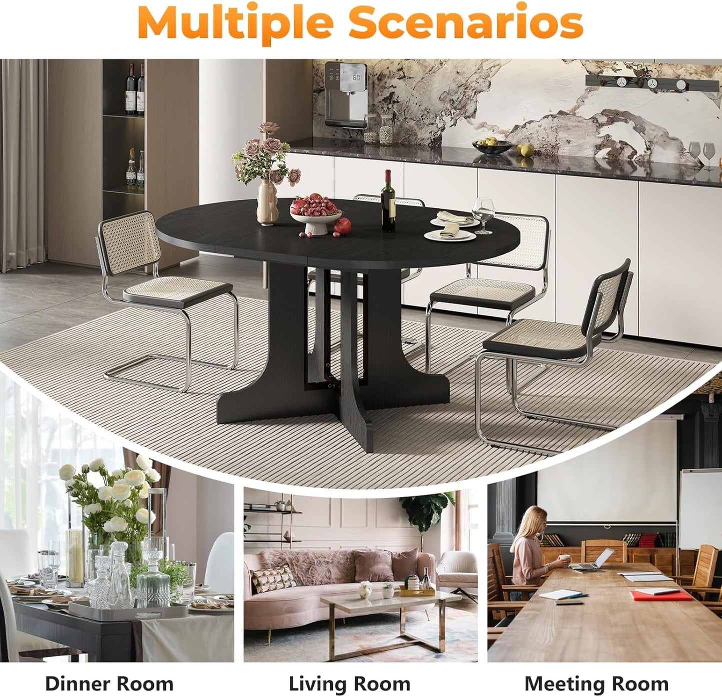 Expandable Charcoal Circular Dining Table 43in 59in