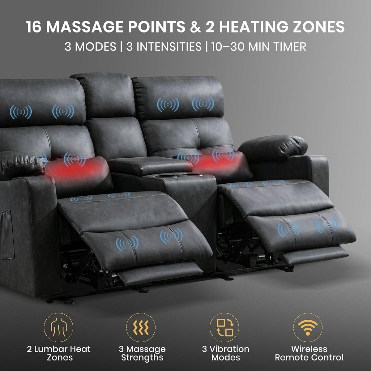 68 Inch UltraComfort Power Reclining Loveseat Heated