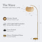 Brass Wave Arc Floor Lamp Handwoven Wicker Shade Aura