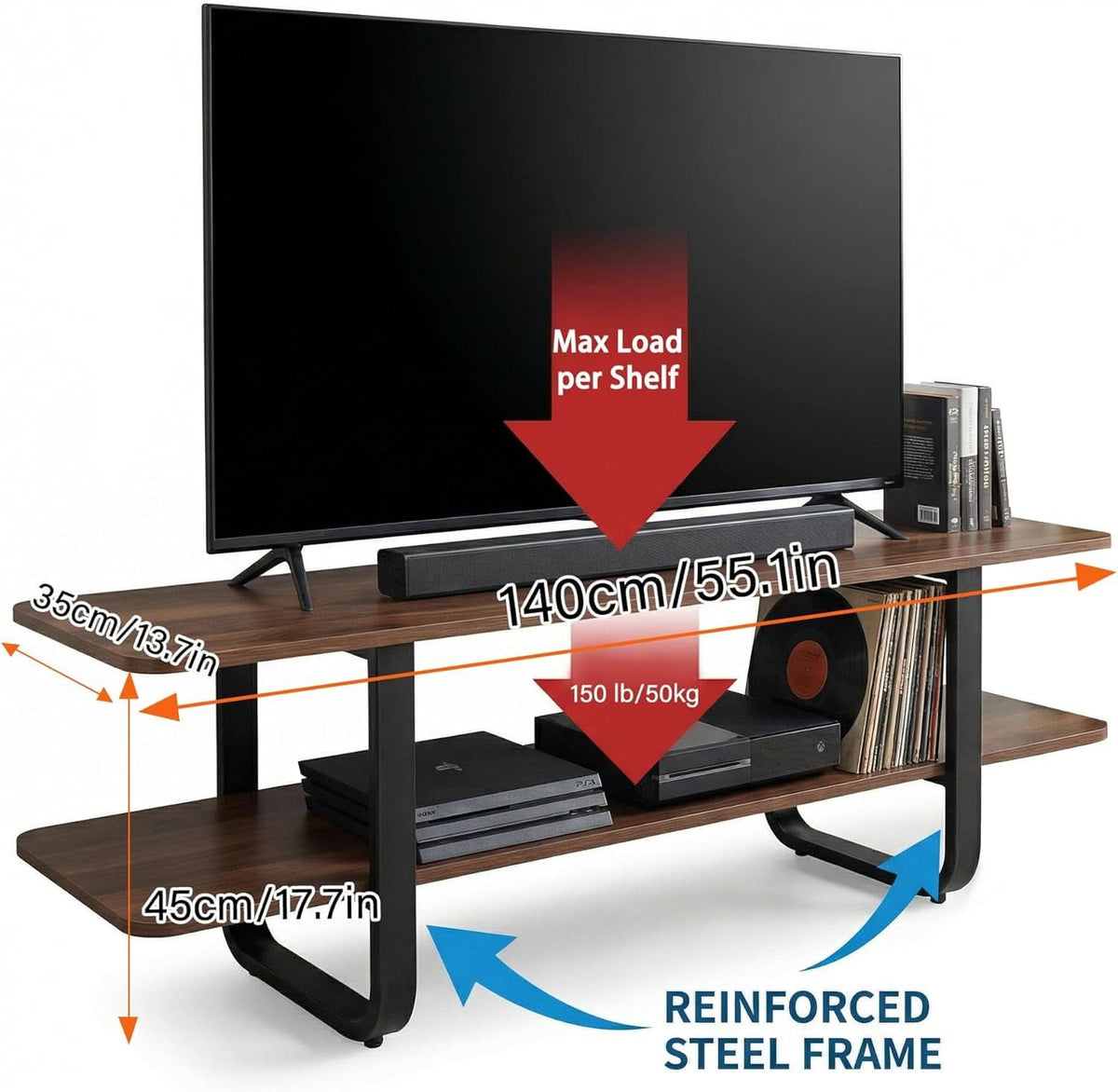 Walnut 65 Inch TV Stand Entertainment Center Living Room