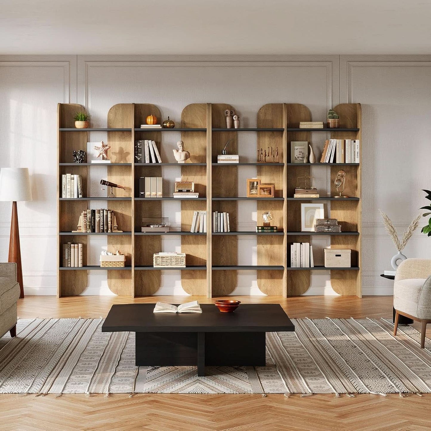 Farmhouse Bookshelf 70.87 Inches Double Wide Bookcase