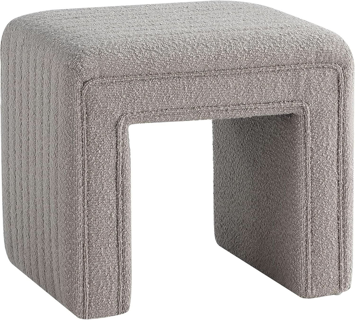 Taupe Boucle Vanity Ottoman Tufted Weathered Walnut