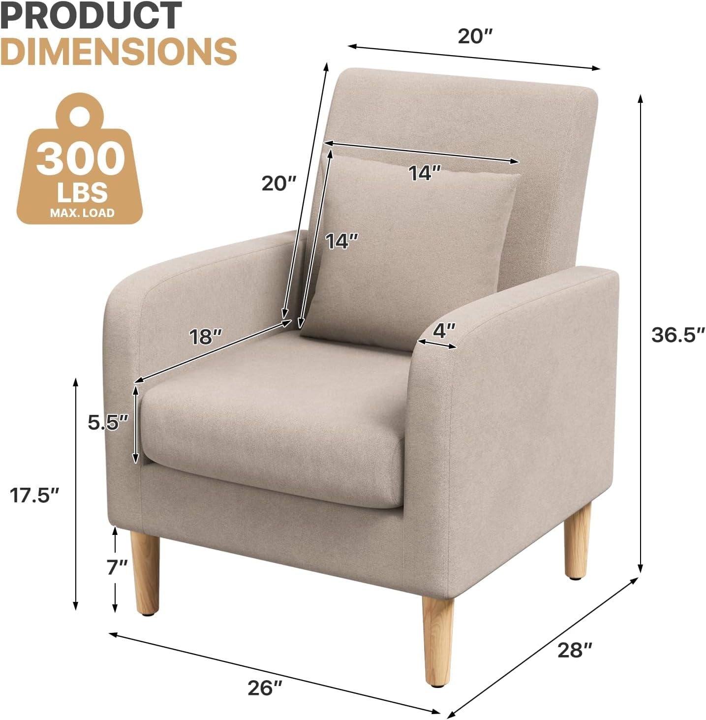 Beige Upholstered Contemporary Accent Chair With Legs