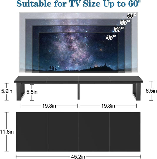 Black 45 Inch TV Riser Stand Cable Management System
