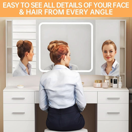 White Premium Vanity Desk Featuring Oversized Mirror
