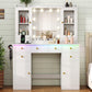 White Vanity Desk With Adjustable Multicolor Lighting