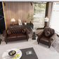 2 Piece Living Room Set Mid-Century Modern Chesterfield Chair Loveseat in Brown PU Leather Edition