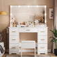 White Vanity Desk With Illuminated Mirror Lighting