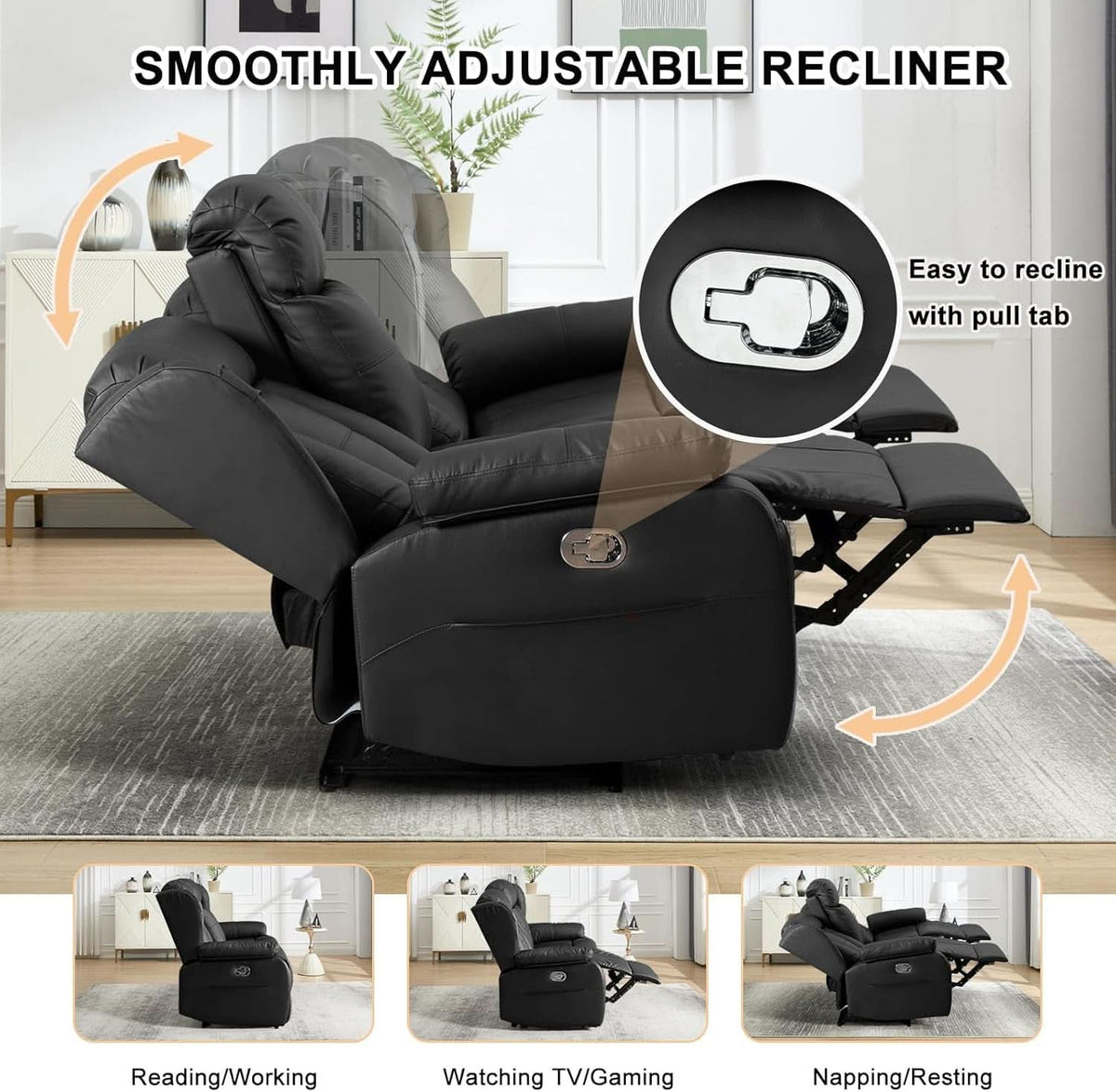 Black Manual Reclining Loveseat With Console Controls