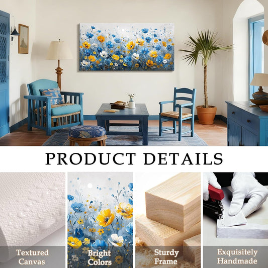 Cerulean Yellow Wildflower Wall Art TwentyByFortyInch Canvas