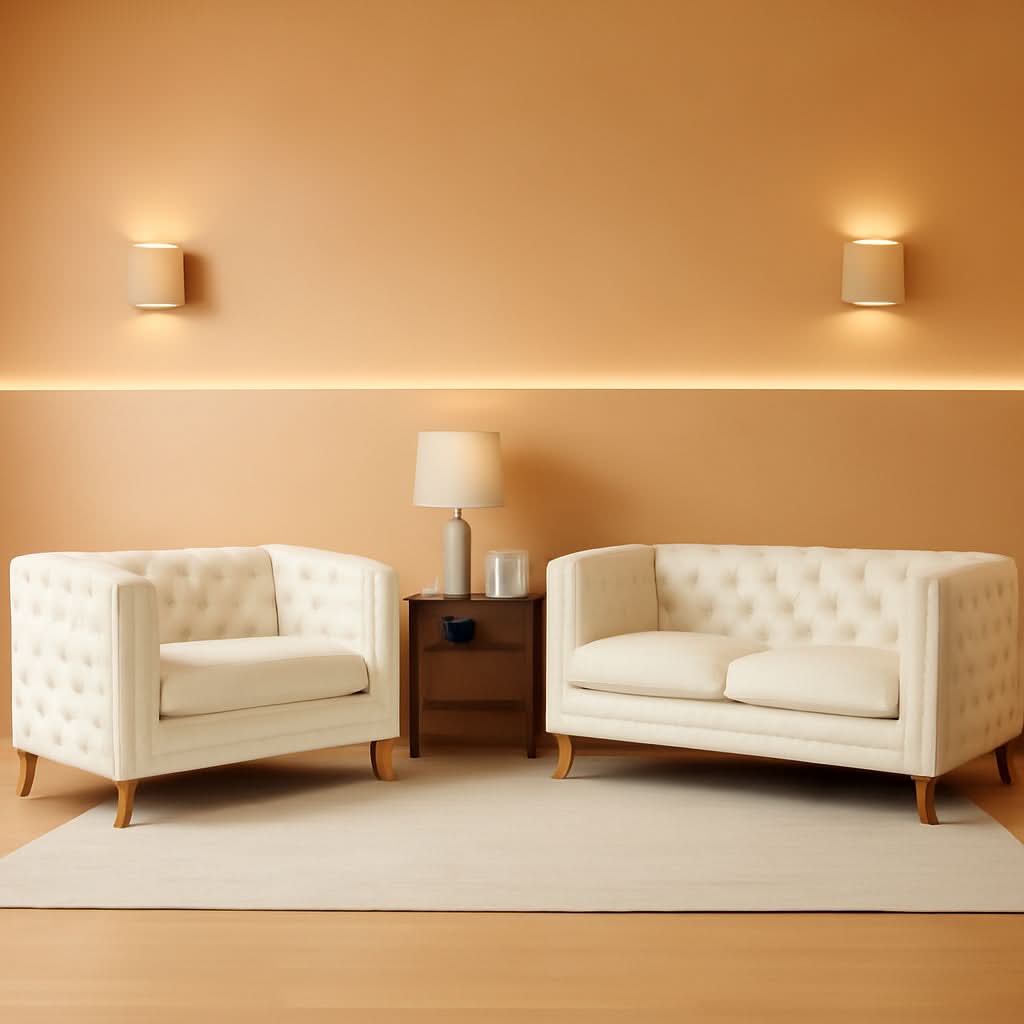 Velvet Beige 80-Inch Sofa Set With 58-Inch Loveseat And Gold Nail Heads