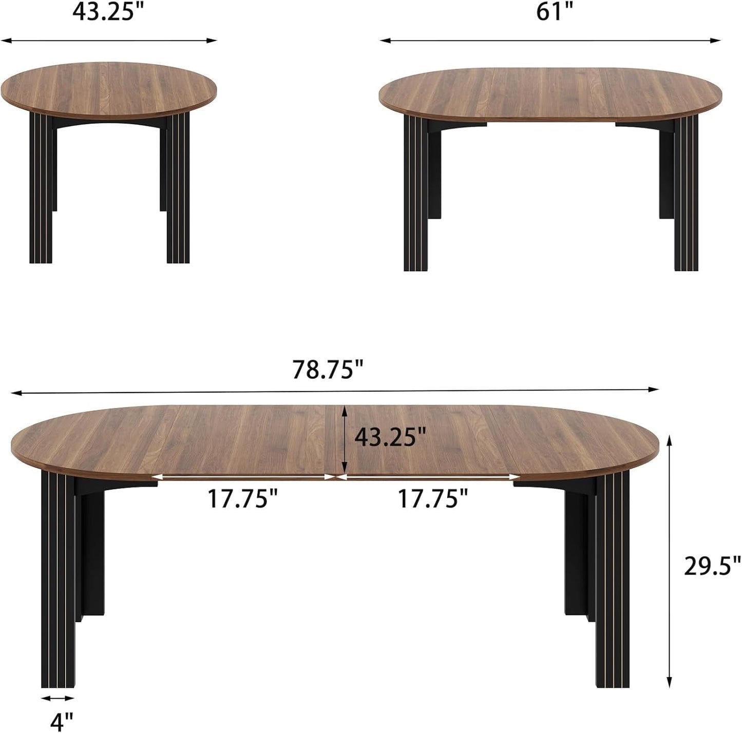 Walnut wood Oval Extendable Dining Table With Leaves