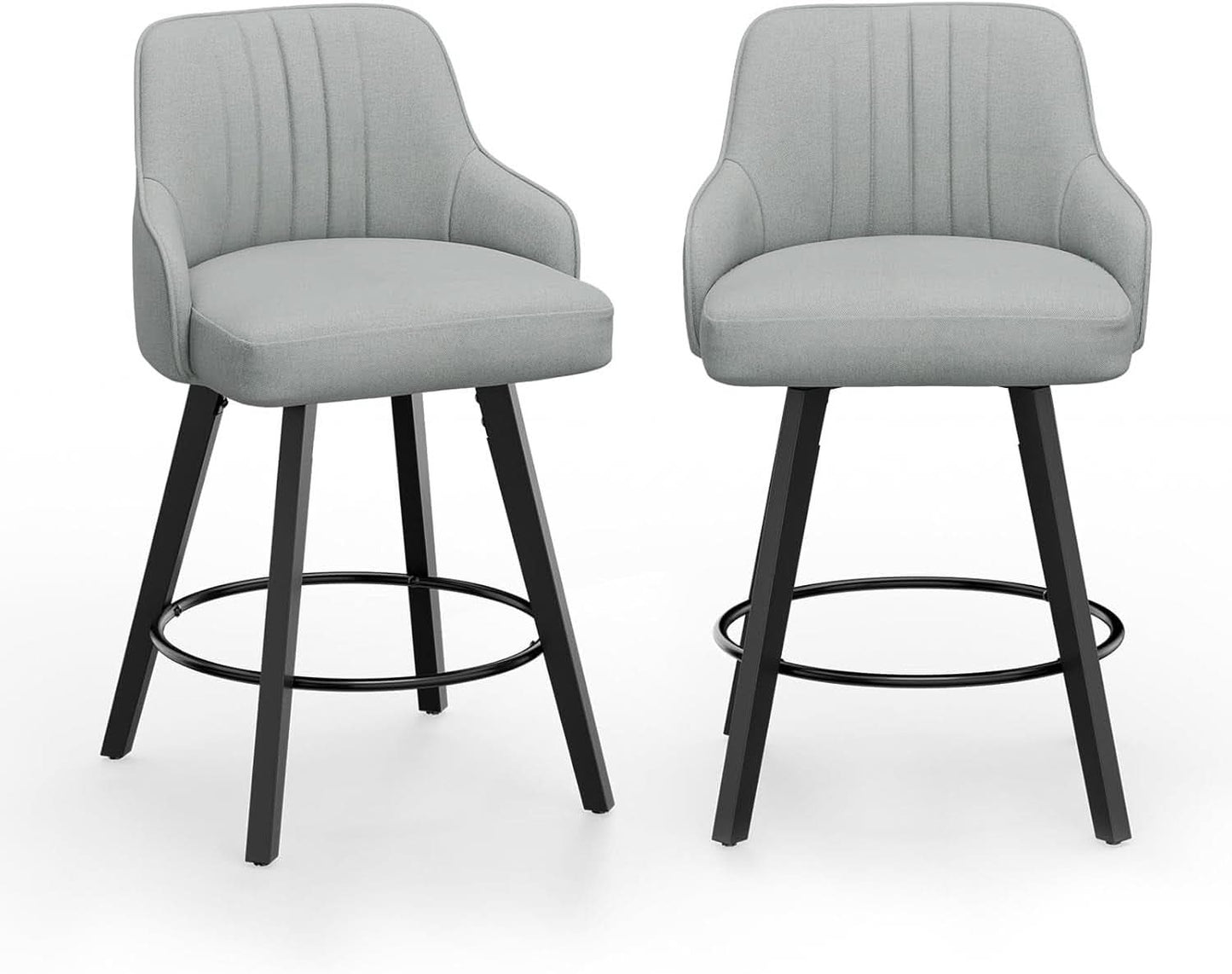 Linen Fabric Upholstered Swivel Barstools Set of Two