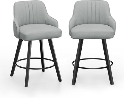 Linen Fabric Upholstered Swivel Barstools Set of Two
