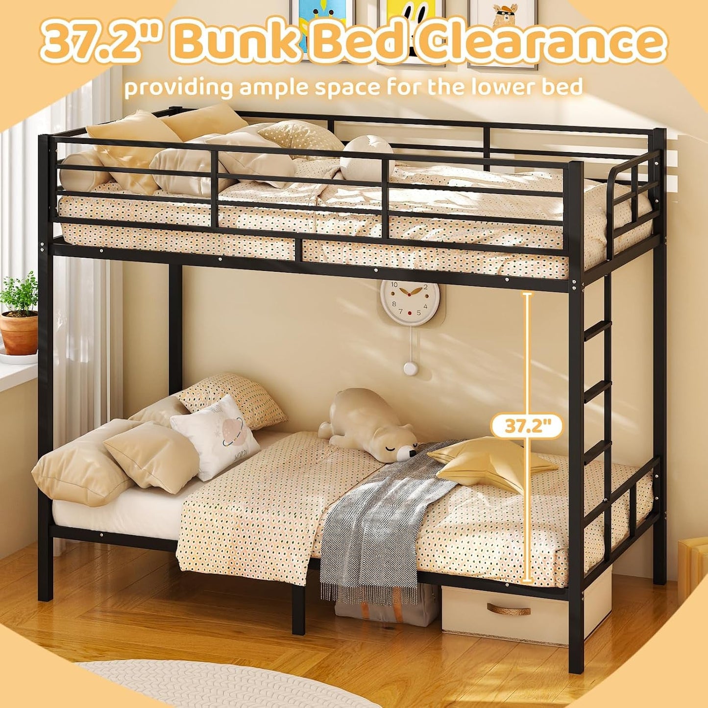 Black Twin Over Twin Reinforced Steel Frame Bunk Bed